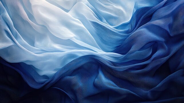 Blue ombre silk fabric waves, studio shot, textured background, design textile