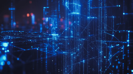 Obraz premium Smart digital Innovation city with connection network reciprocity over the cityscape. of future smart wireless digital city and social media networking systems that connects people with in city