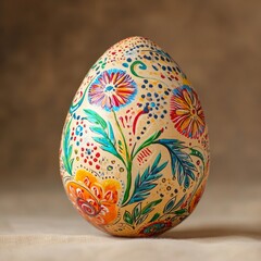 Hand-painted Easter egg. Square background