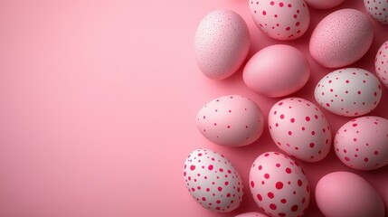 Pink easter background with polka dot eggs for festive decoration and design