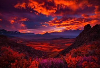 Fototapeta premium breathtaking dynamic cloud textures contrasting vivid sunset colors captivating sky display, clouds, vibrant, hues, orange, purple, yellow, red, cumulus