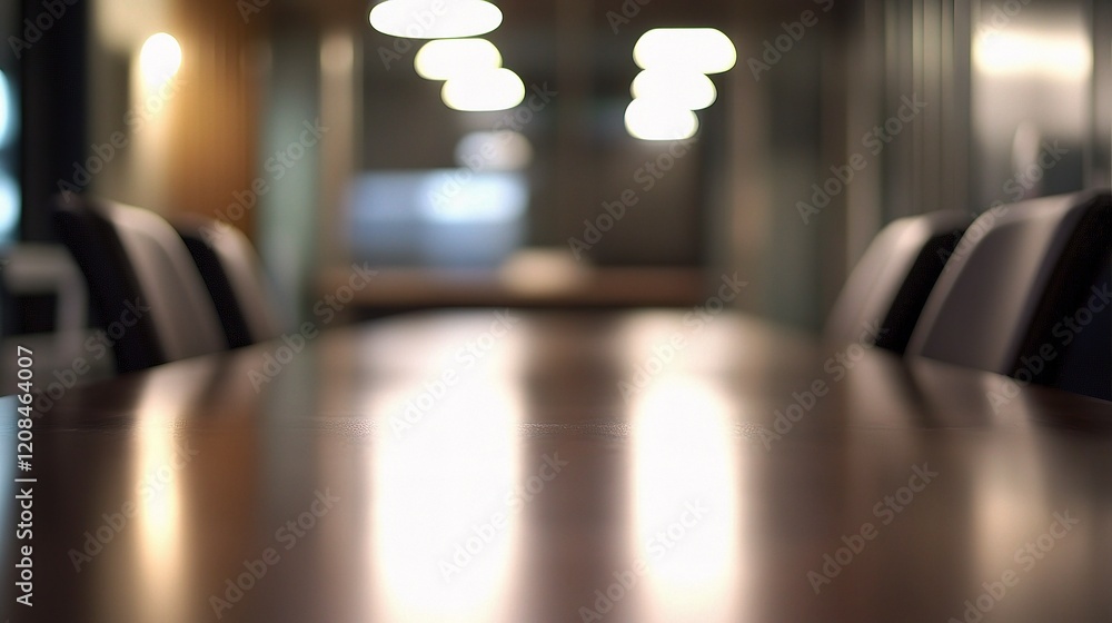 Poster empty office table with blurred background and soft light effects