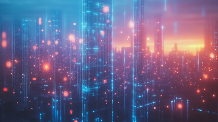 Obraz premium Smart digital Innovation city with connection network reciprocity over the cityscape. of future smart wireless digital city and social media networking systems that connects people with in city