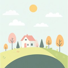 Naklejka premium Idyllic Suburban House Nestled Amongst Colorful Trees