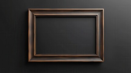Elegant empty wooden picture frame on dark wall