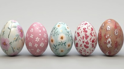 Naturally dyed easter eggs with floral patterns for holiday decoration and festive design