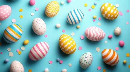 Fototapeta premium Vibrant multicolor geometric easter eggs on bright background for spring celebration design