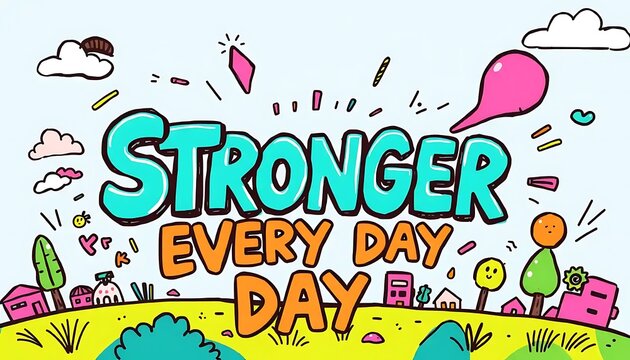 Stronger Every Day Inspirational Childlike Drawing