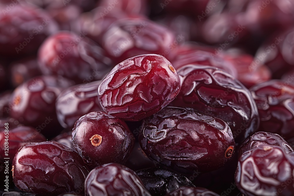 Poster a close up view of many dark red dates