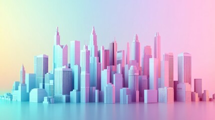 Obraz premium Pastel city skyline, digital rendering, gradient background, urban development, website banner