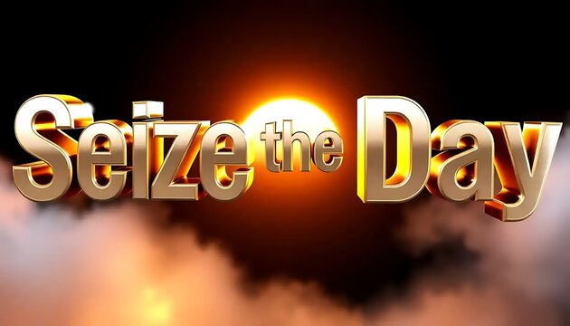 Golden Seize the Day message against a sunset