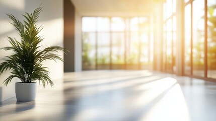 Sunlit modern interior with potted plant in spacious room