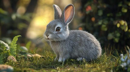 Fototapeta premium Adorable easter rabbit in lush grass setting for seasonal decor