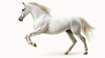 Fototapeta premium Majestic White Andalusian Stallion in Dramatic Rearing Pose
