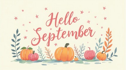Hello September Illustration – Pastel Colors, Back to School Theme