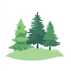 Fototapeta premium Three Green Pine Trees on a Grassy Hill