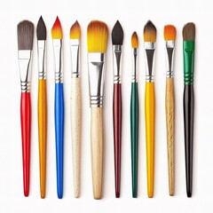 Fototapeta premium Set of Different Colored Paintbrushes Isolated on White Background