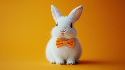 Charming easter rabbit with orange bow tie on vibrant background