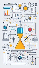 Hourglass Symbolizing Time Management with Abstract Technology Elements, Symbols, and Icons