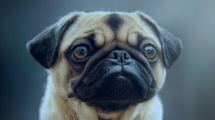 Obraz premium Close-Up Portrait of a Worried Pug, Canine Health Concerns, Unexplained Pet Weight Loss