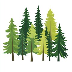 Obraz premium A cluster of stylized evergreen trees in a forest scene