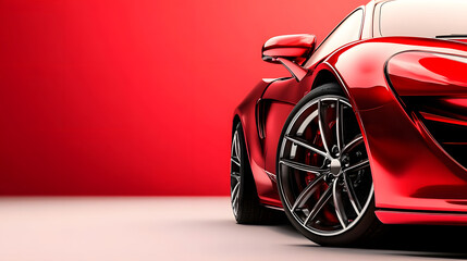 Shiny red sports car with aerodynamic curves, placed on an isolated background, providing a spacious area for text overlay and marketing materials