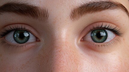 Obraz premium Close-up of young female eyes with freckles and green-brown iris detail