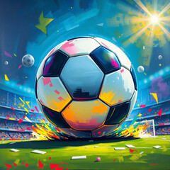 A vibrant and dynamic illustration of a large soccer ball