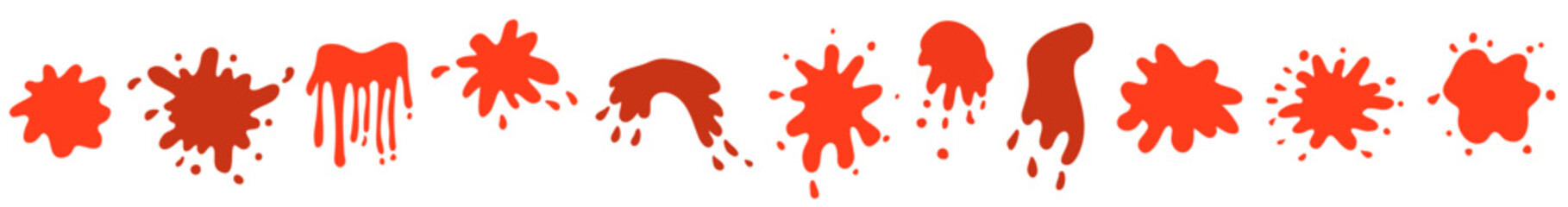Halloween vector set with painted blood splashes, splatters, stains, Red dripping paint graphic design elements