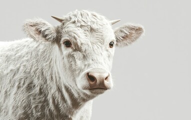 A detailed 3D rendering of a cow with smooth fur and lifelike textures, perfectly isolated on a bright white background