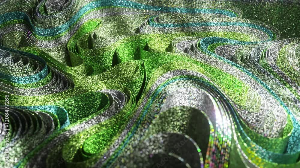 Aufkleber metallic ribbons glittering in green and silver gracefully intertwining, creating mesmerizing abstra