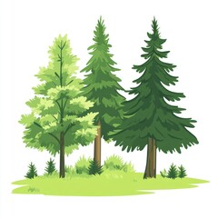 Obraz premium Three Trees Stand Tall in a Lush Green Meadow