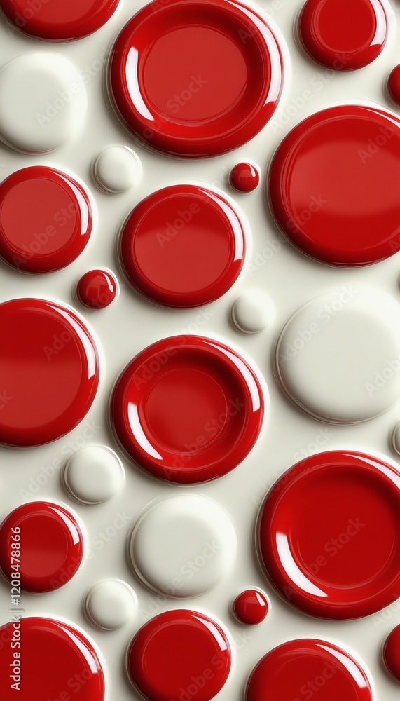 Poster playful polka dot pattern background in red and white with copy space for text or design