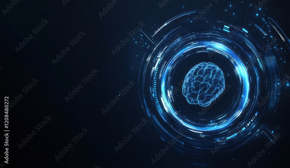Aufkleber abstract futuristic digital technology background with a brain symbol and hologram circle on a dark 