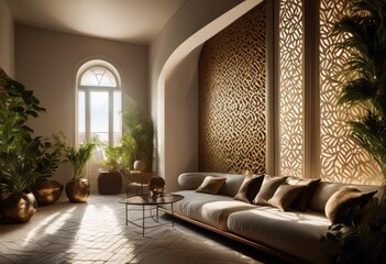 Fototapeta premium intricately textured wall surface illuminated gentle streams natural light creating dynamic shadow play, illumination, design, pattern, gradient, color