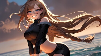 girl, beach, water, before, sea