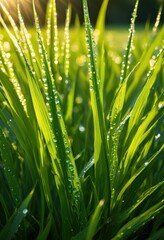 Fototapeta premium vibrant close lush grass texture patterns displaying rich greens intricate nature details, botanical, greenery, flora, landscape, turf, lawn, leaves