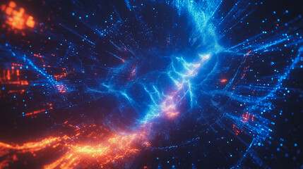 Fototapeta premium Smart digital Innovation city with connection network reciprocity over the cityscape. of future smart wireless digital city and social media networking systems that connects people with in city