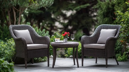 Garden patio chairs tea roses relaxation