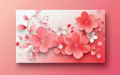 A mockup of a greeting card with floral designs on a gradient pink-to-white background for valentines day and 8 march
