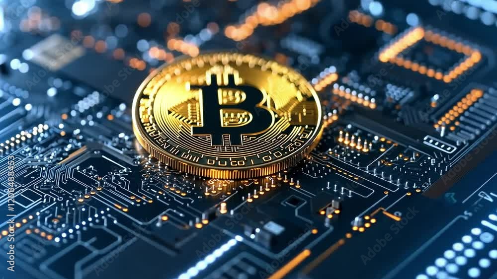Poster discovering the world of cryptocurrency with a focus on bitcoin and blockchain technology