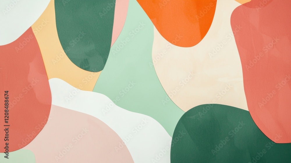 Poster modern abstract background featuring overlapping shapes in various colors, creating a visually appea