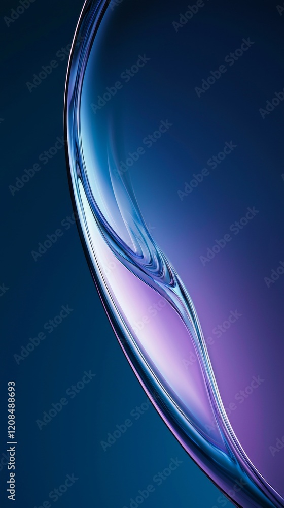 Poster smoothly twisting purple and blue shapes blend on a gradient background, creating an abstract and el