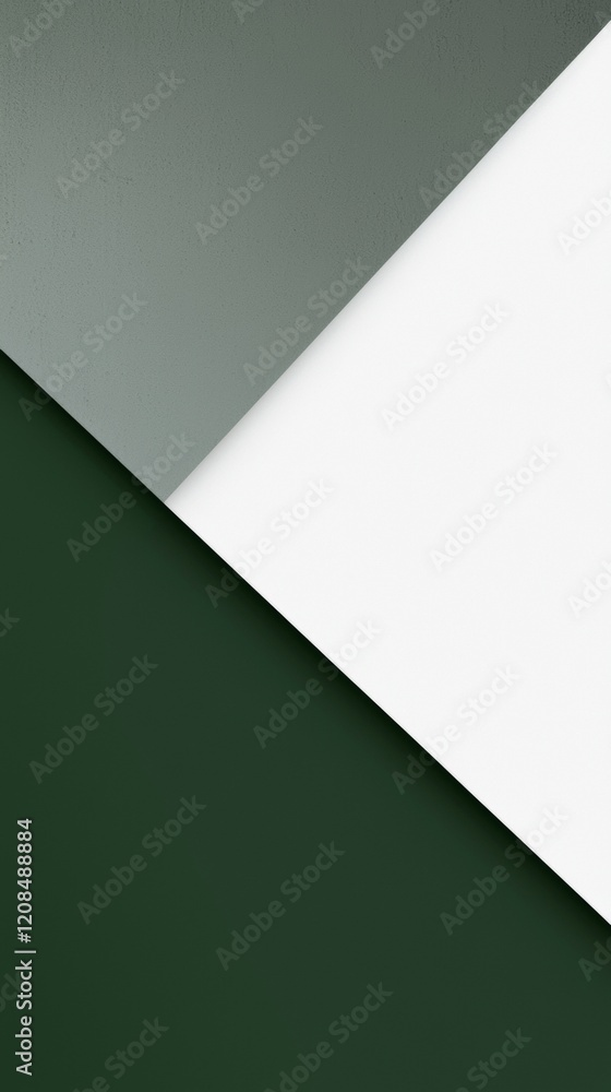 Poster green and grey paper sheets are forming an abstract geometric composition with a white triangle in t