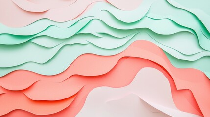 Colorful pastel paper layers creating a dynamic and textured abstract background with flowing, wavy shapes, ideal for design projects needing a touch of modern art and creativity