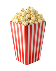 popcorn in a red and white striped carton box, soft focus isolated on the transparent background