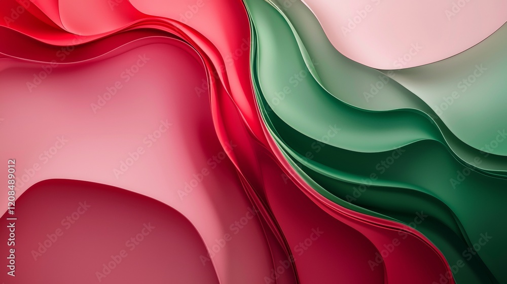 Poster smooth, undulating shapes in vibrant shades of red and green create a visually captivating abstract 