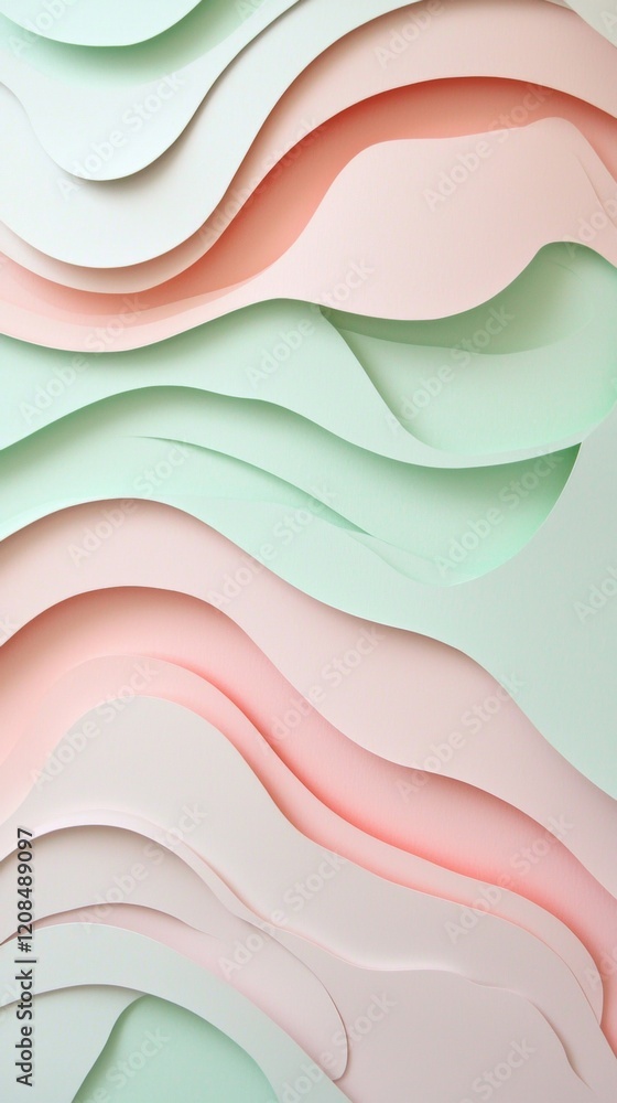 Poster modern pastel-colored paper cut background featuring wavy shapes and creating a stunning abstract pa