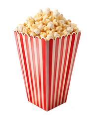 popcorn in a red and white striped carton box, soft focus isolated on the transparent background