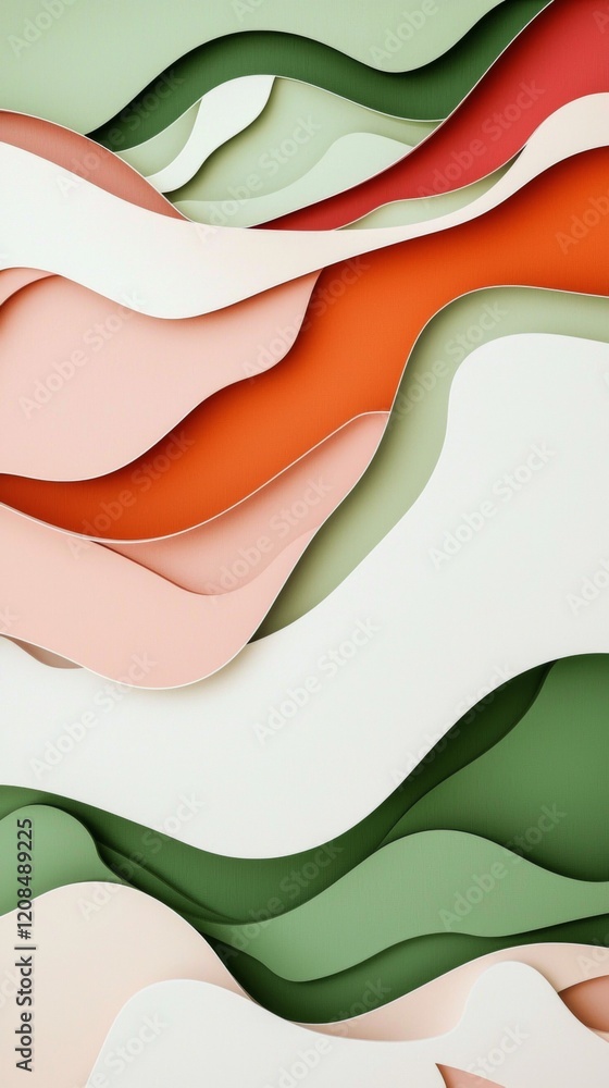 Poster colorful layers of paper creating a dynamic and visually appealing abstract background with wavy sha